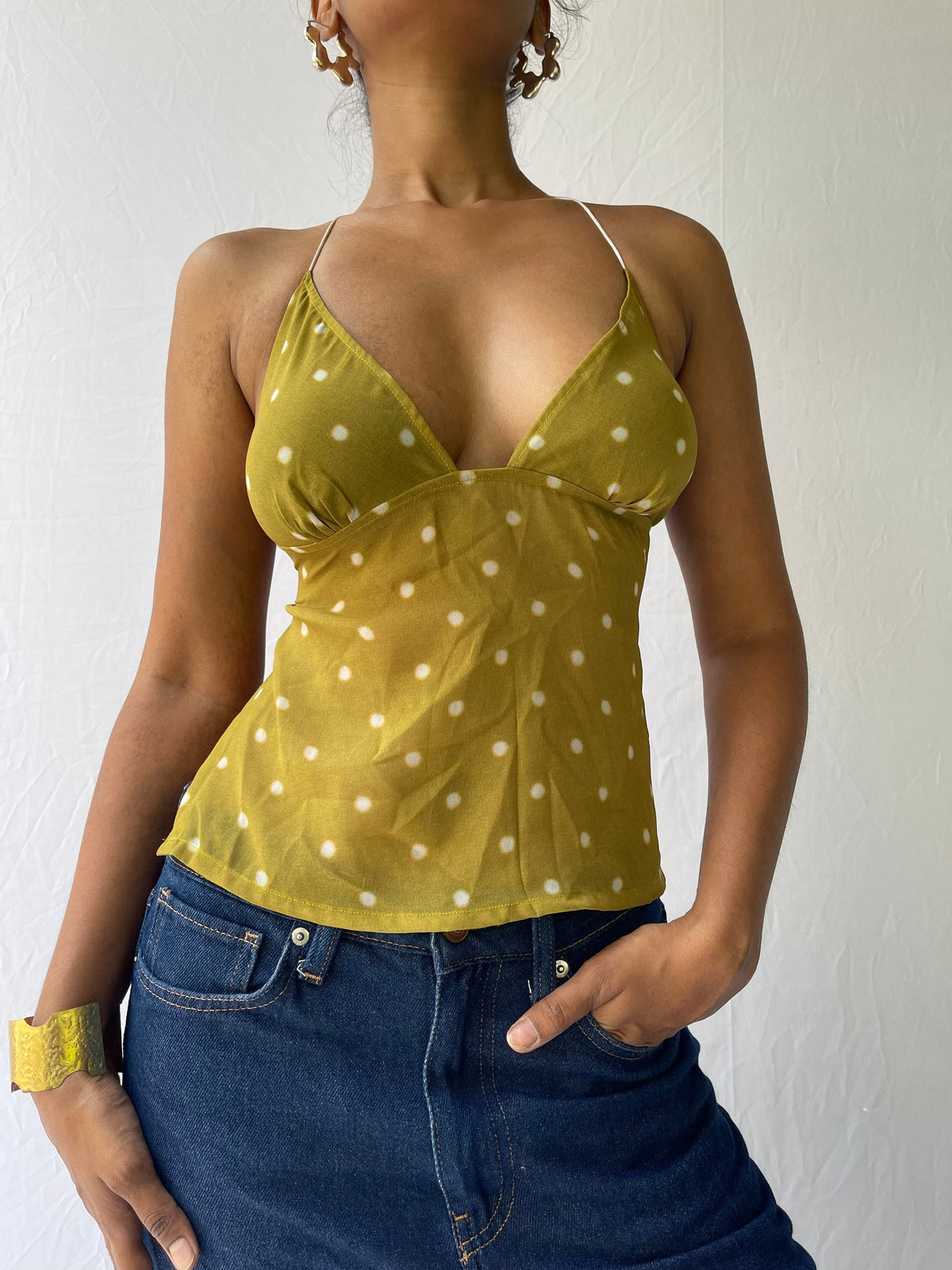 Lucia Polka tie top - Olive
