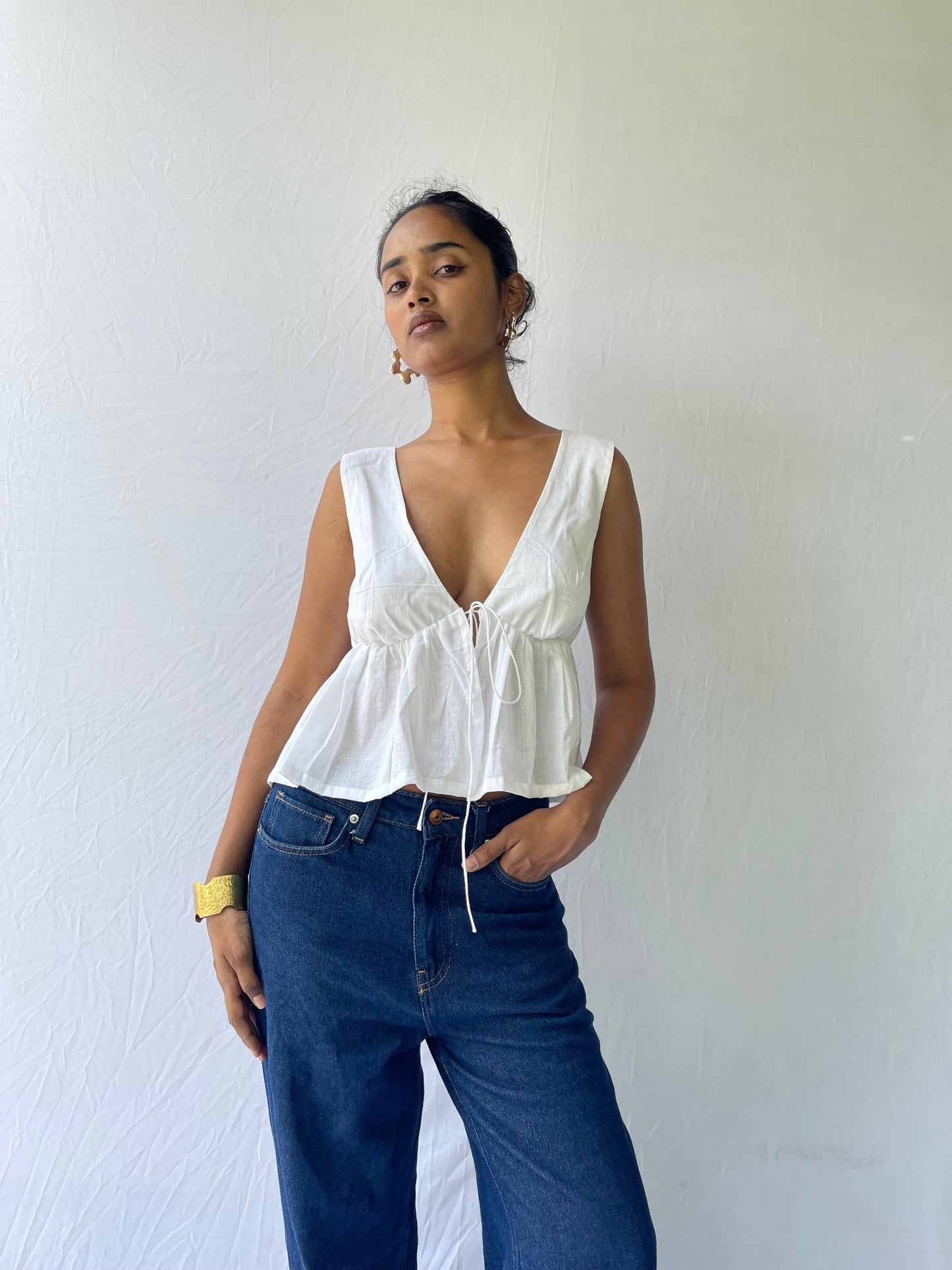 Juna front tie top- White