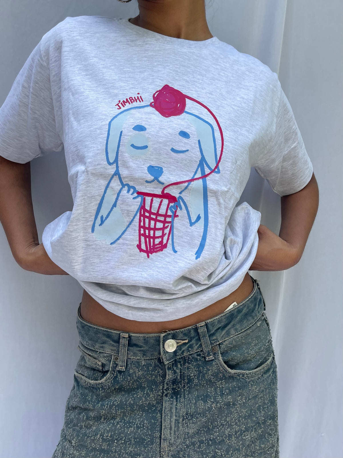 ‘Crochet Pup’ Tee - Grey (Oversized)