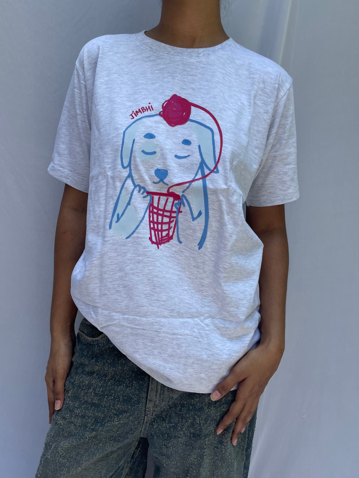 ‘Crochet Pup’ Tee - Grey (Oversized)