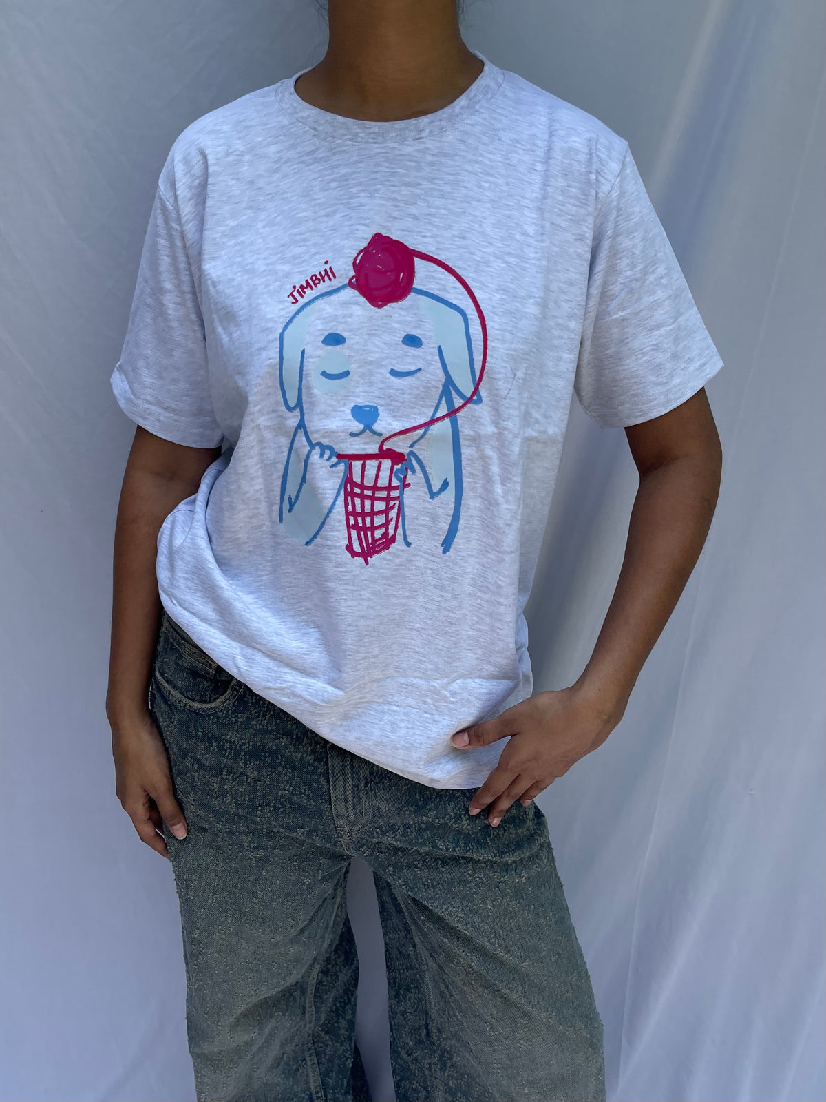 ‘Crochet Pup’ Tee - Grey (Oversized)