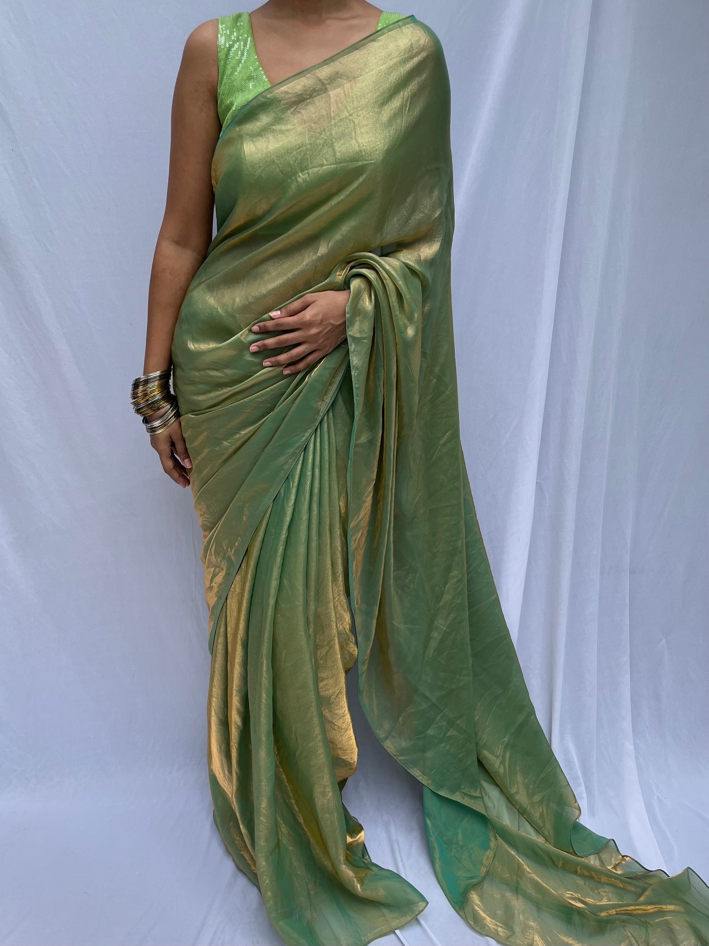 Sula Saree drape - Green Gold