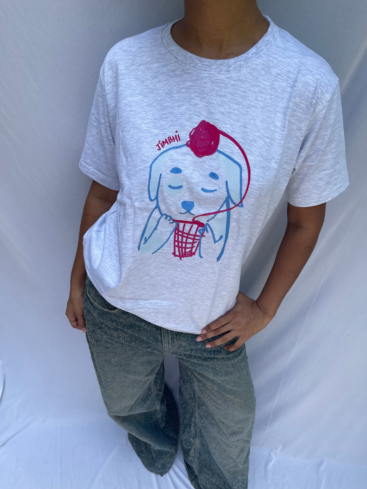 ‘Crochet Pup’ Tee - Grey (Oversized)