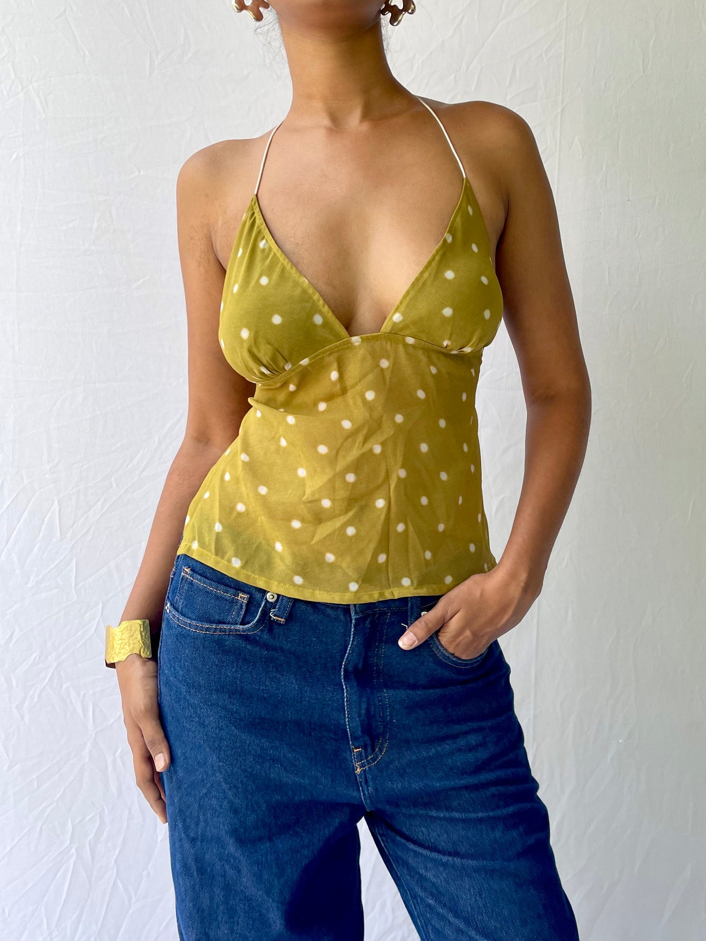 Lucia Polka tie top - Olive
