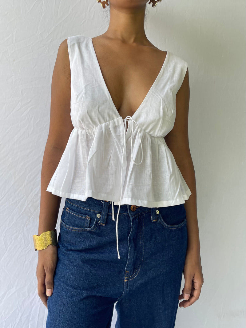 Juna front tie top- White